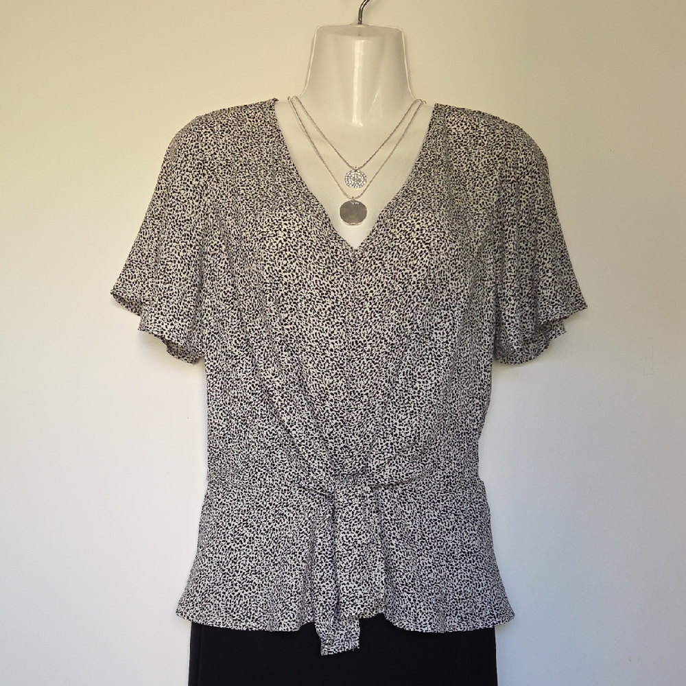 Sienna Sky Black and White Printed Tie-Front V-Neck Blouse